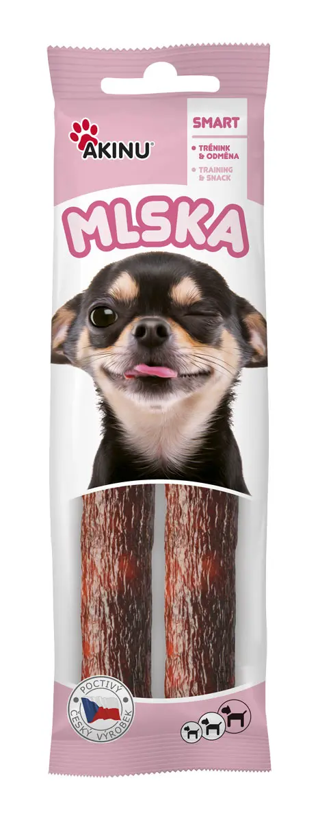 Pamlsek pro psy Mlska uherské salámky 2x12cm, Akinu
