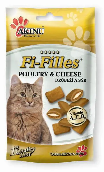 Pamlsek pro kočky Fi-Filles drůbeží 50g, Akinu