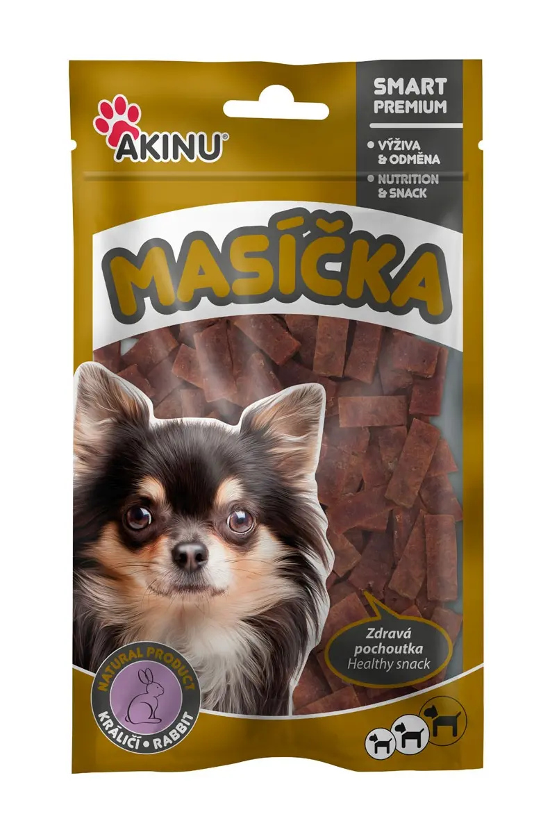 Pamlsek pro psy Pásky králičí 75g, Akinu
