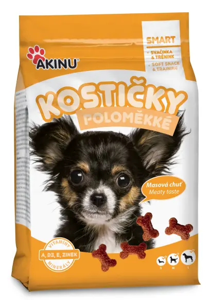 Pamlsek pro psy Kostičky poloměkké 500g, Akinu